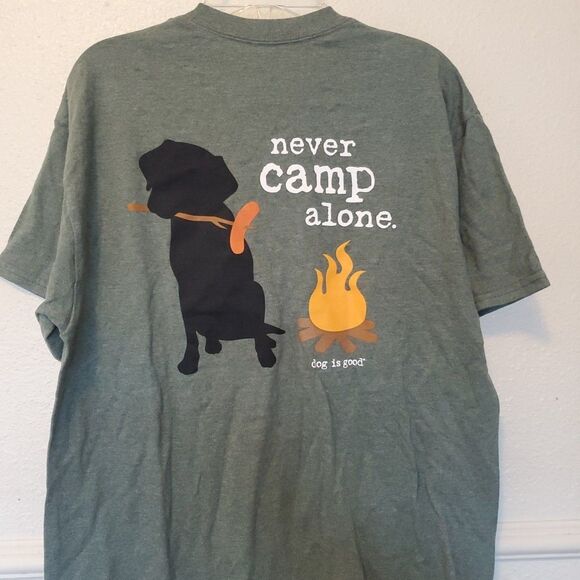 Dog is Good T-Shirt Mens Size M Medium Green "Never Camp Alone" 100% Cotton - Picture 11 of 16